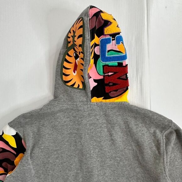 Bape Shark Full Zip Hoodie Gray Multicolor Camo WGM Tiger Japan M/L Nigo Harajuk - Picture 6 of 16